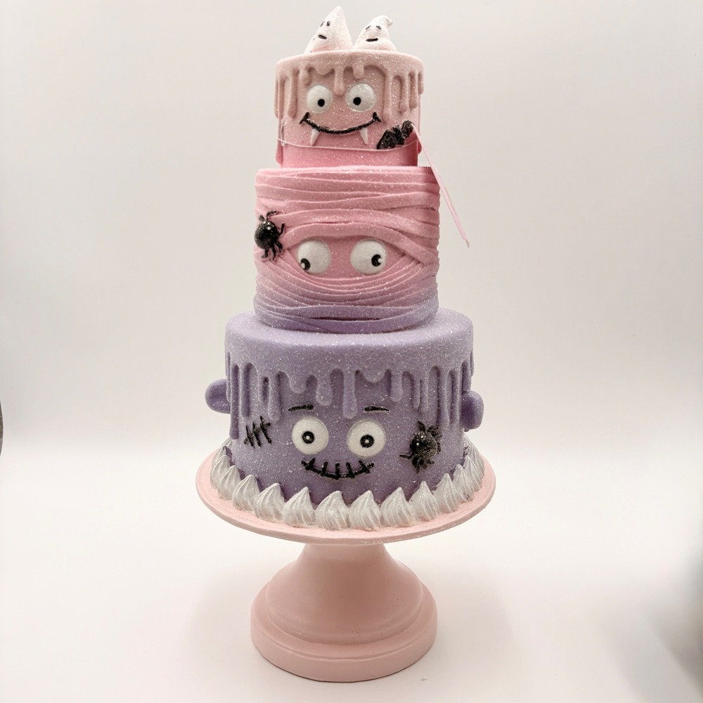 Halloween Pink Pastel Halloween 3-Tier Faux Cake Pinkoween Purple Monster Decor - Picture 1 of 8